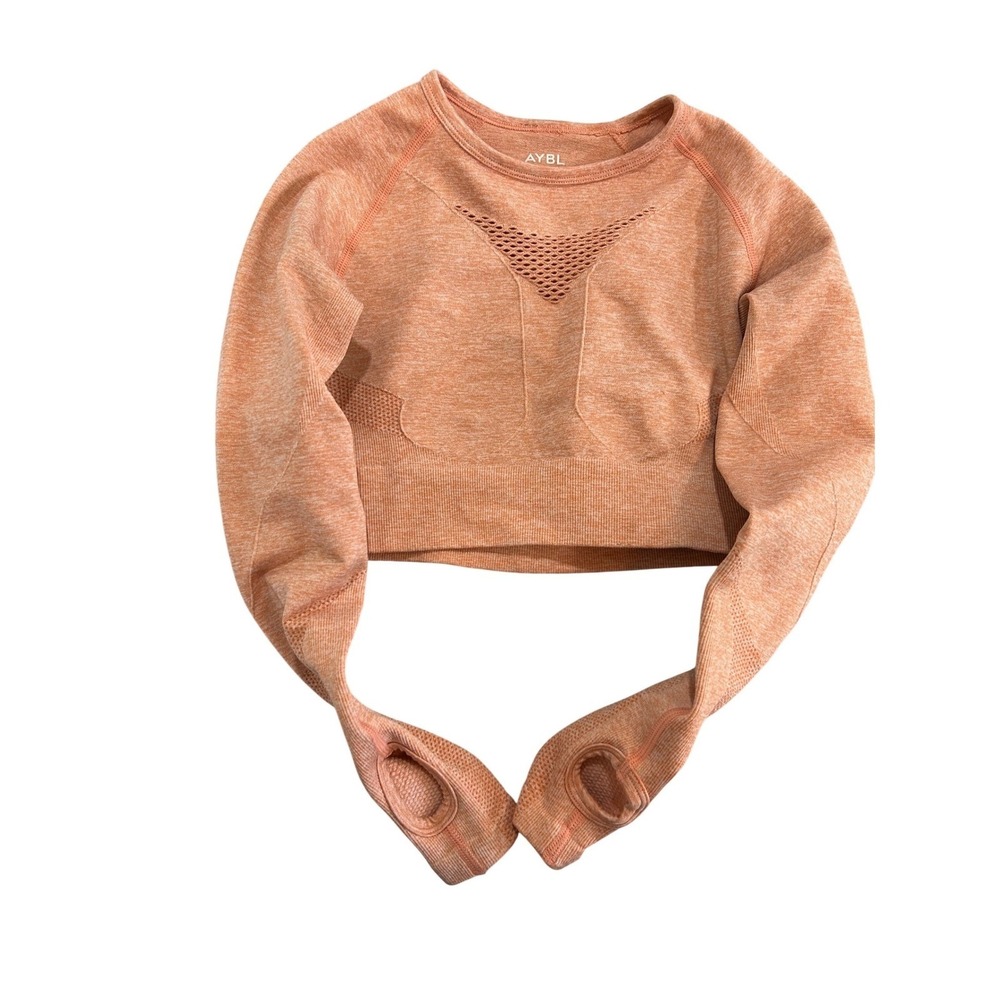 AYBL Balance V2 Seamless Long Sleeve Crop Top Orange Marl Keyhole Mesh Workout